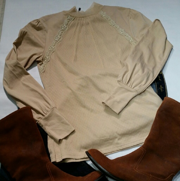 Cream Colored Turtleneck with Lace Detail