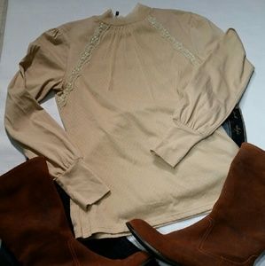 Cream Colored Turtleneck with Lace Detail