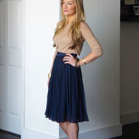 H M Skirts H M Blue And Black Midi Pleated Skirt Poshmark