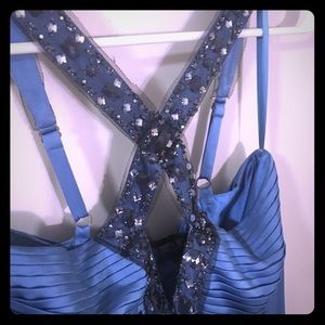 Blue BCBG gown with rhinestone straps
