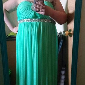 Mint green long prom dress