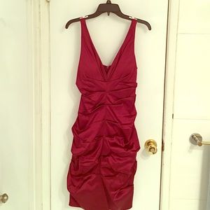 Xscape  burgundy rushed satin dress