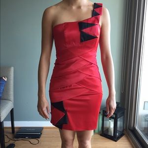Red and black pleated dress