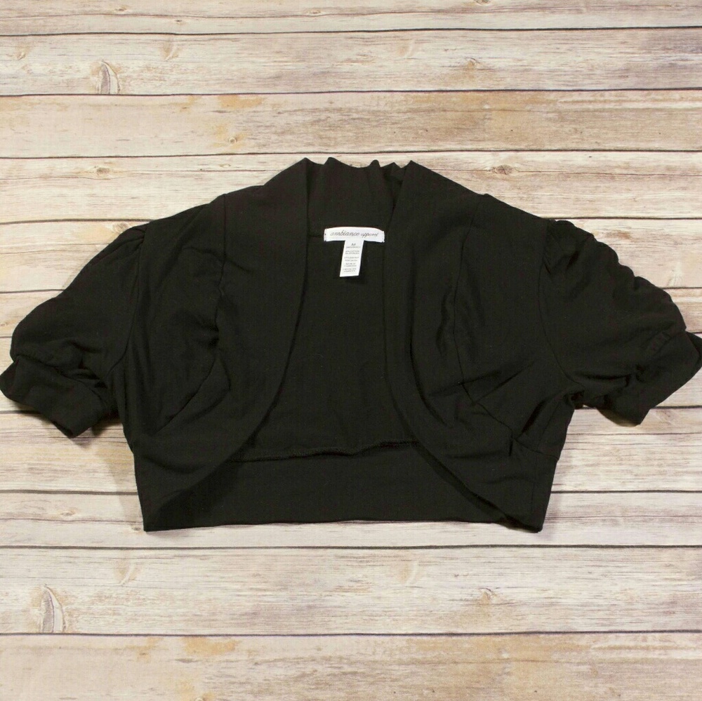 Short Sleeve Black Cotton Shrug