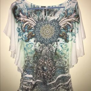 Turquoise print top