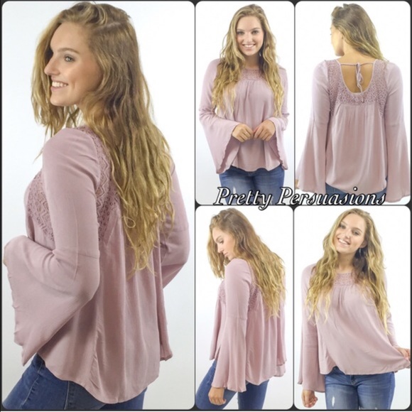 SOLD OUT‼️Purple Bell Sleeve & Lace Peasant Blouse - Picture 3 of 3