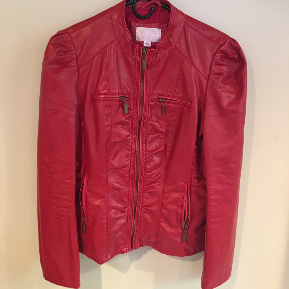 Red Faux-Leather Jacket