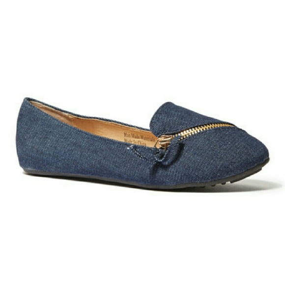 Victoria K 💠 Zipper Front Navy Flats b-2207 - Picture 2 of 2