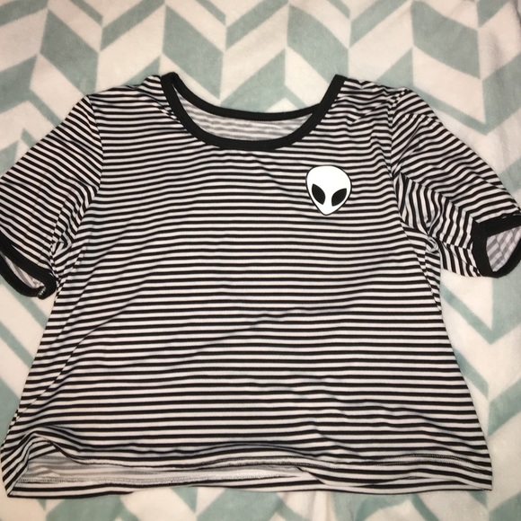 Black & White Striped Alien Shirt - Picture 1 of 2