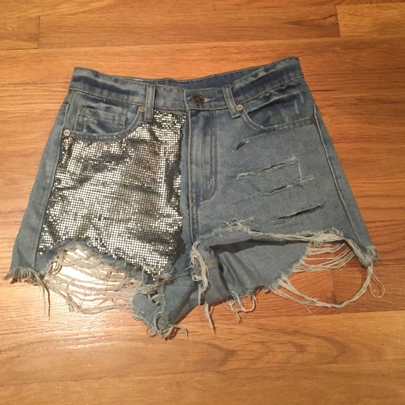 UNIF Pants - Nasty Gal high waisted chain denim shorts