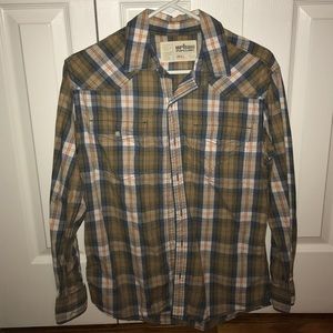 Men's small urban button down shirt green orange