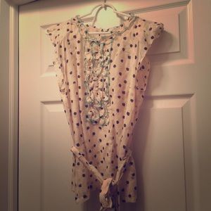 Anthro white blouse with black and teal detail