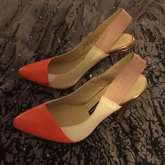 French Connection Orange & Beige with Gold Heels