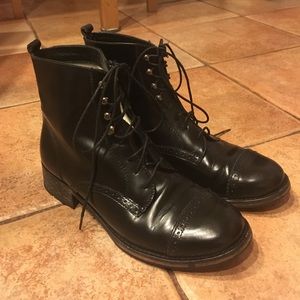 Maje Black Leather Ankle Lace-Up Boots