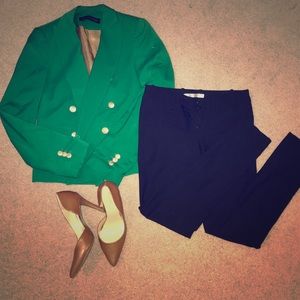 Green and Gold Accented Blazer | Zara Woman