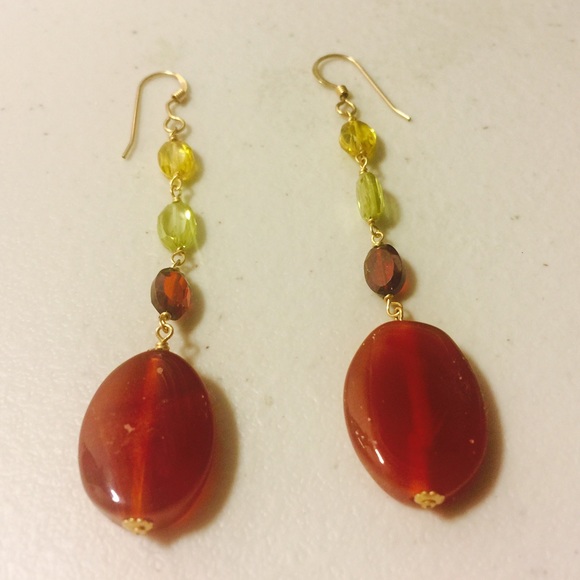 Carnelian and cz dangle earring