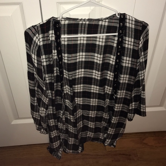Women's black white red flannel blouse
