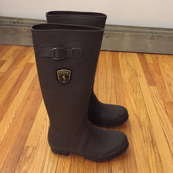 Brown rain boots