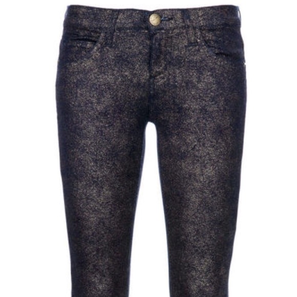 Current/Elliott Skinny Stiletto Gold Foil Denim