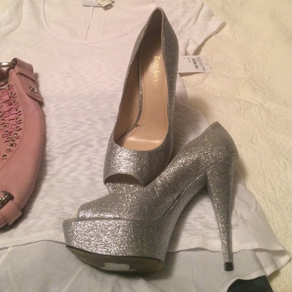 Enzo Angiolini silver sparkle platform heels 8.5 - Picture 3 of 4