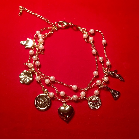 18 KT Gold Plated Pearl Charm Bracelet
