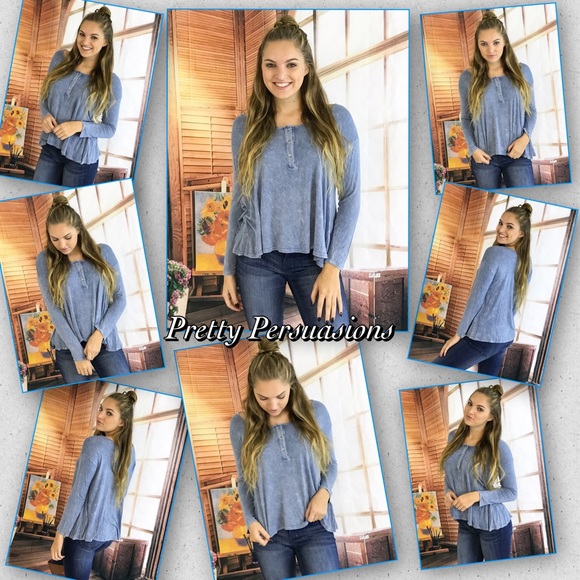 SOLD OUT‼️ NWT Washed Blue Long Sleeve Henley Top - Picture 4 of 4