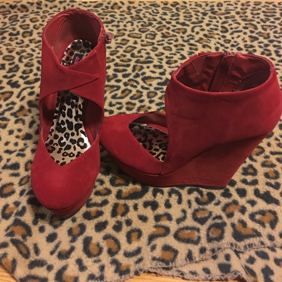 Red suede platforms