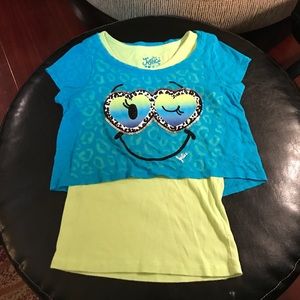 Justice girls Size 12 blue/neon green t-shirt