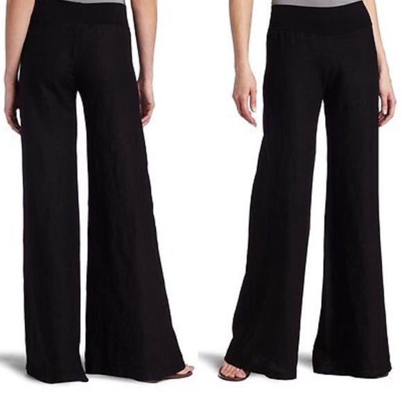 Fresh Laundry Pants - 100% linen black wide leg foldover pants