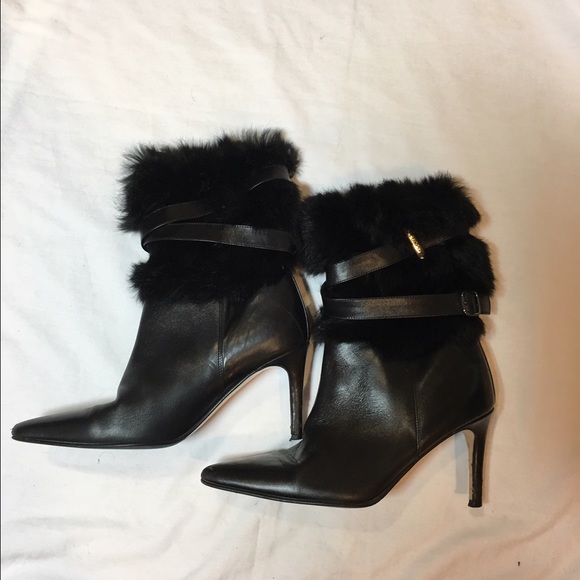 Black mink and leather Coach boots