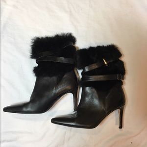 Black mink and leather Coach boots