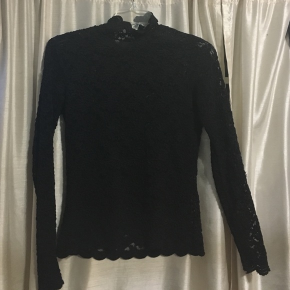 Caché black long sleeve lace top.