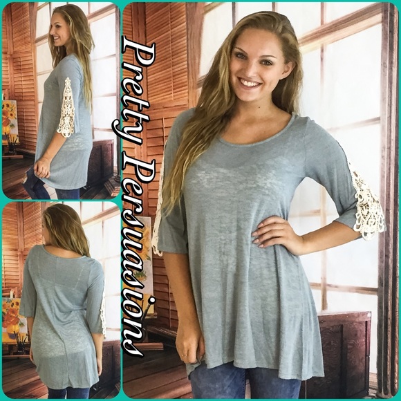 SALE • NWT Indigo Crochet Sleeve Knit Tunic Top - Picture 2 of 4