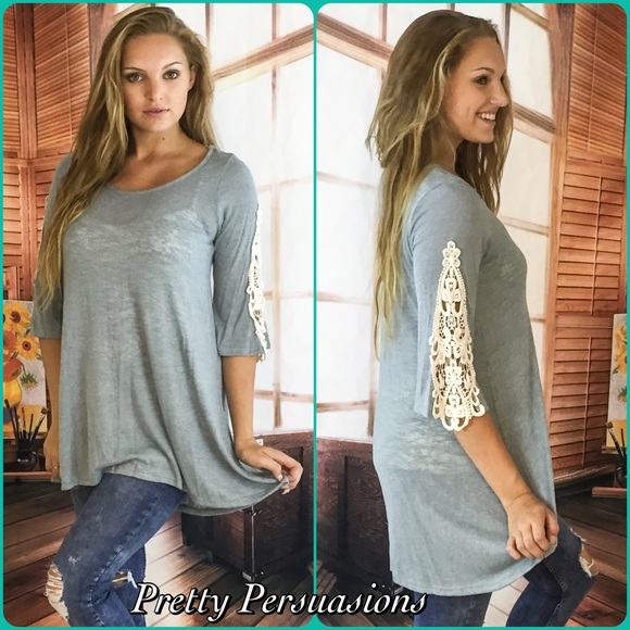 SALE • NWT Indigo Crochet Sleeve Knit Tunic Top - Picture 3 of 4