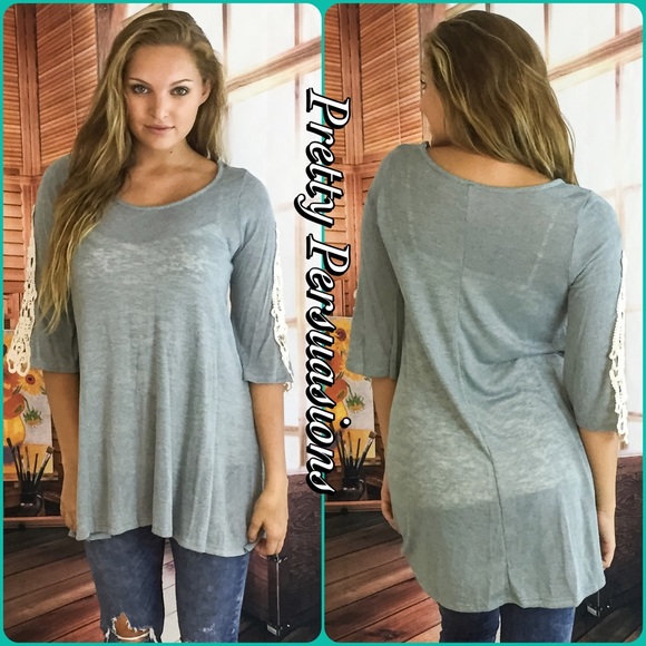 SALE • NWT Indigo Crochet Sleeve Knit Tunic Top - Picture 4 of 4