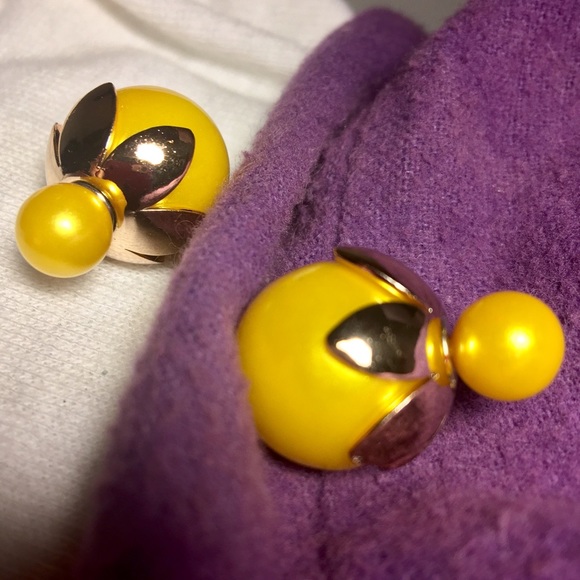 Cadmium yellow + gold double stud earrings