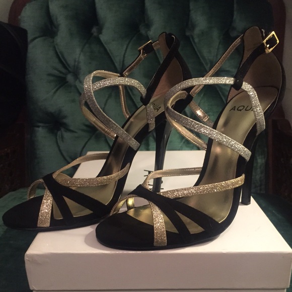 Dressy Gold Silver and Black strappy heels