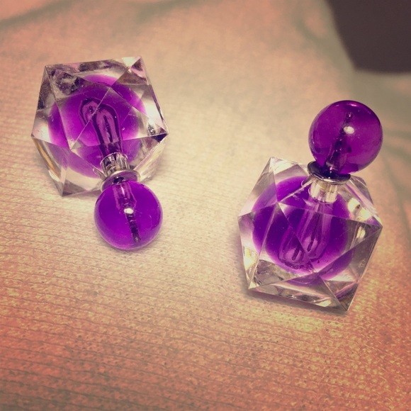 Royal purple "crystal" double stud earrings