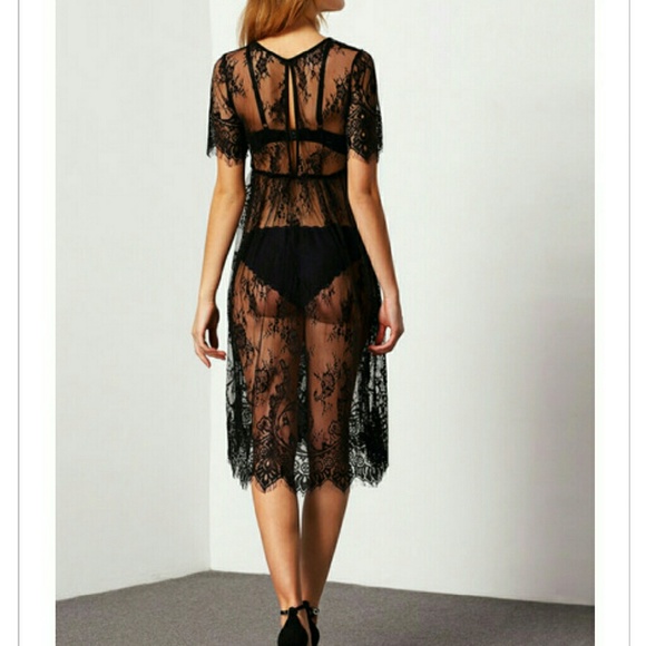 !Host Pick! Black Lace Beach or Layering Dress - Picture 2 of 4