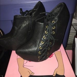 Jeffrey campbell zup wedges. Black leather.