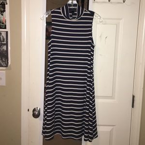 Striped High-Neck Sleeveless Dress