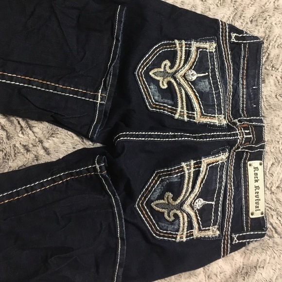 Rock Revival dark wash orange and white pocket