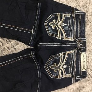 Rock Revival dark wash orange and white pocket