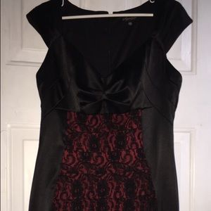 Black and red dress with lace cover bodice