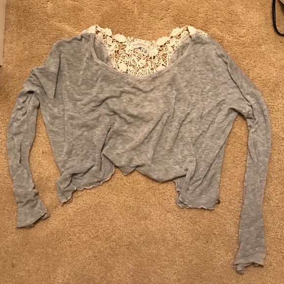 Lace back cropped sweater