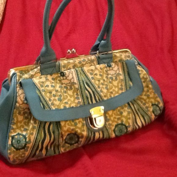 Retro bag, shades of blues and green.
