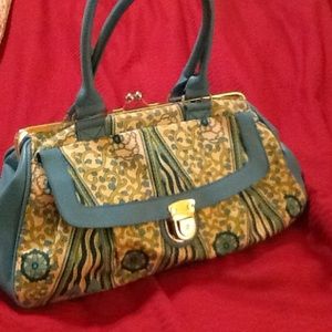 Retro bag, shades of blues and green.