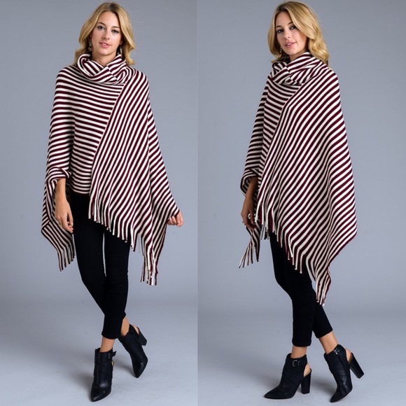 🆕EMMALEE cowl neck poncho - BURGUNDY - Picture 2 of 4
