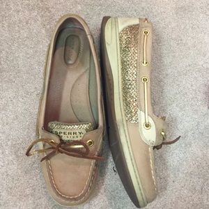 Gold women's Sperrys boat shoe