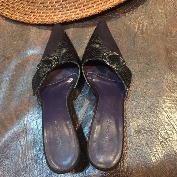 DAISY FUENTES BLACK LEATHER & SUEDE MULES - Picture 2 of 4